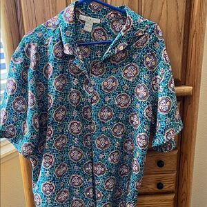 Women’s Blue Patterned Silk Blouse by The Limited